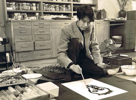 1963年、細山のアトリエで制作中の中村正義